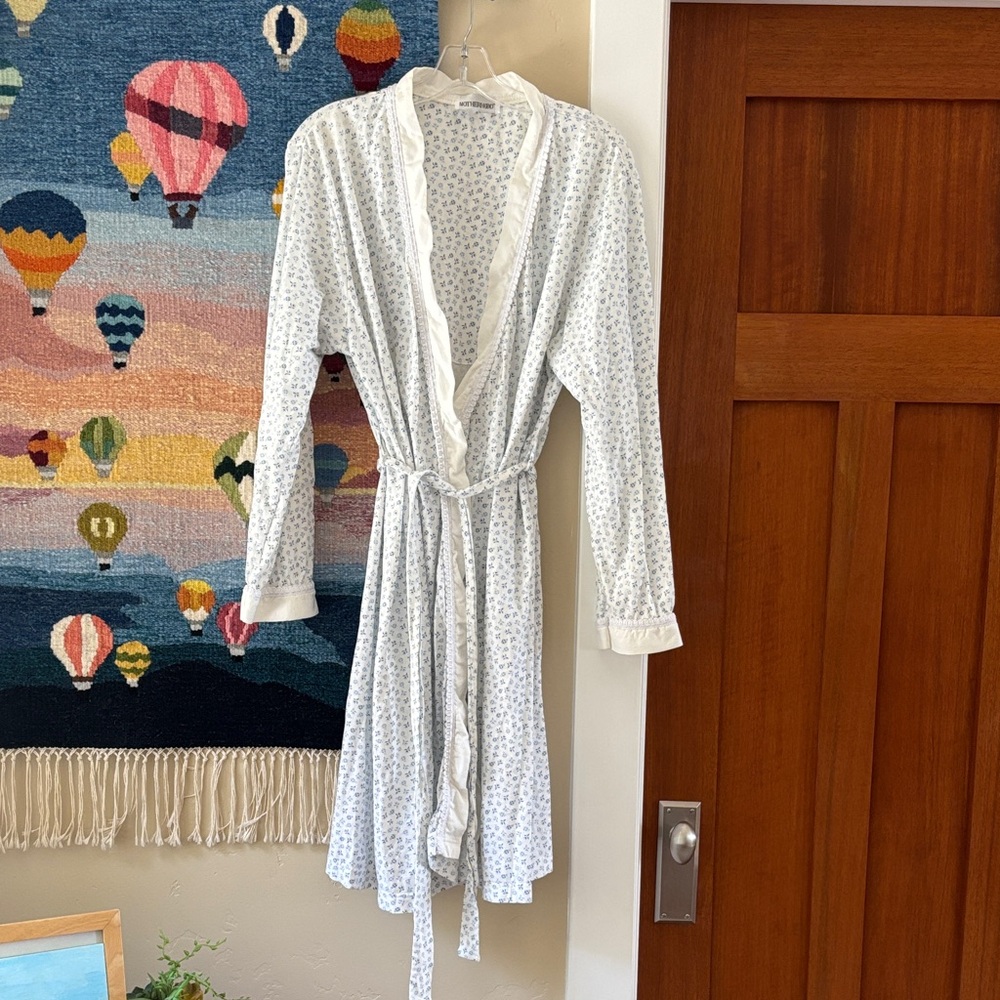 Light Blue Floral Cotton Robe with Ruffled Trim